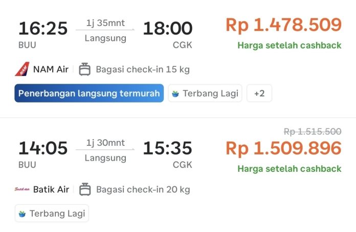 Harga Tiket Batik dan NAM Air Bungo