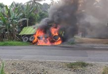 Fuso Terbakar di Jalinsum Pelepat, Sopir Selamat